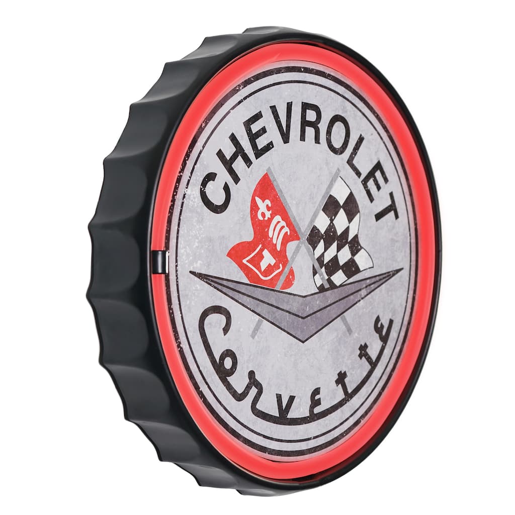 Licensed Chevrolet Bottle Cap Shaped Neon LED Rope Wall Sign (12.5") - Red - 12.5" x 12.5"