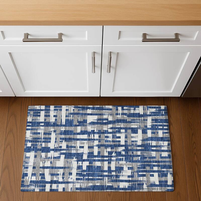 Premium Washable Super Soft Contemporary Plaid Mayfield Rug - Navy - 1'8" x 2'6"