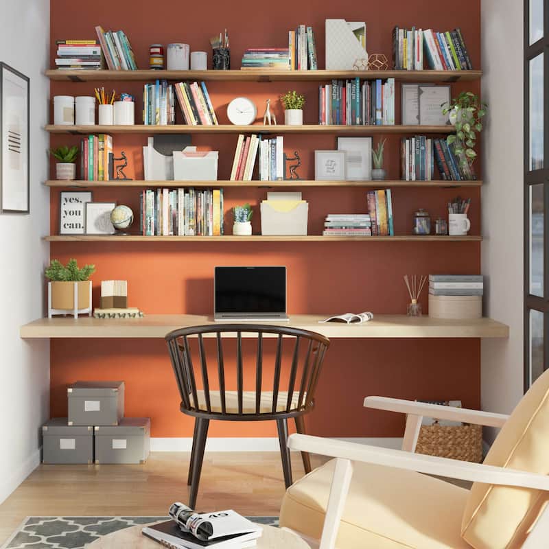 Wallniture PALM 48-60-72-84 inch Long, 9.25" Deep, 1.5" thick Floating Shelf Living Room, Office Shelf, Farmhouse, Burnt, 1 Pc