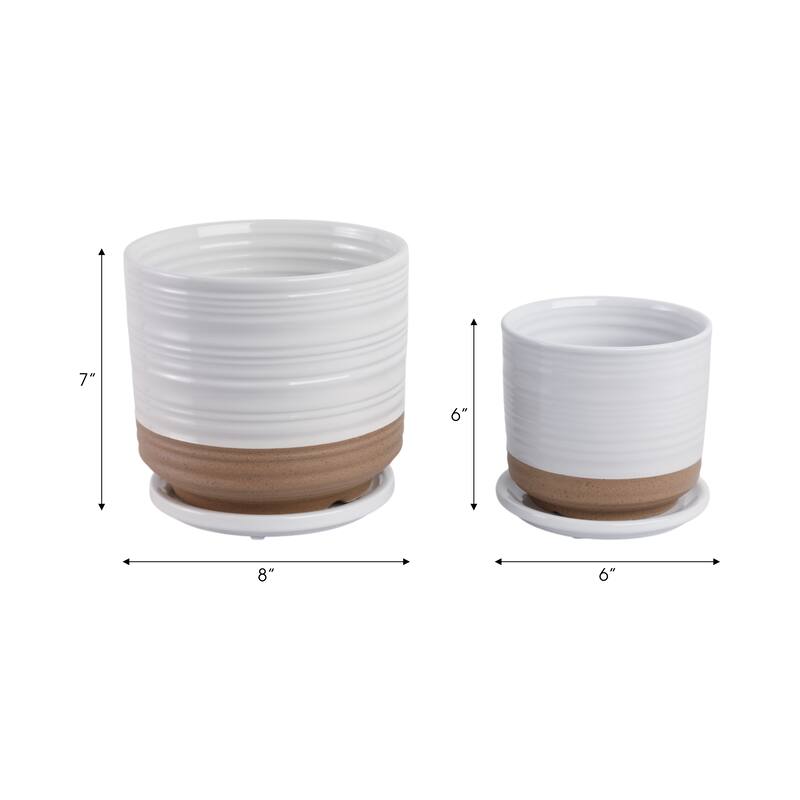 Ceramic Circular Saucer Planters Set of 2 - 6/8 in.