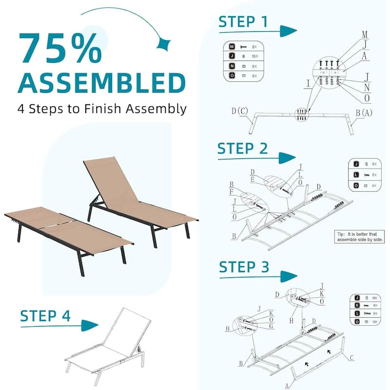 AECOJOY Adjustable Patio Aluminum Lounge Chairs for Outside