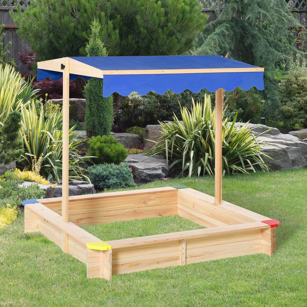 Outsunny Kids Sandbox with Cover, Outdoor Sandbox with Canopy - 47.25" x 47.25" x 47.25"