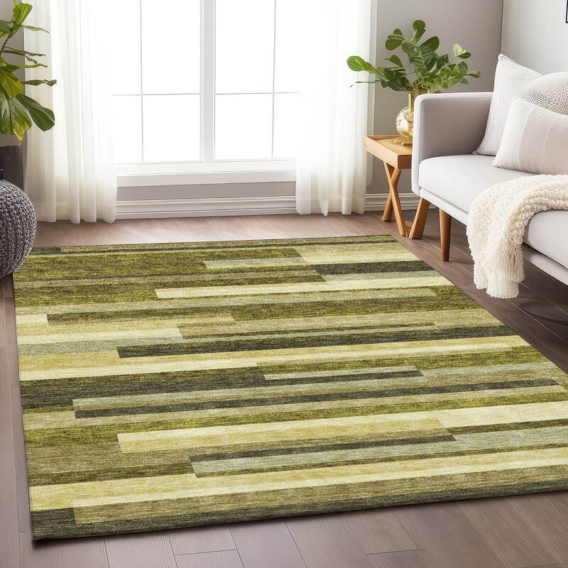 Premium Washable Super Soft Mosaic Stripe Mayfield Rug - Olive - 9' x 12'
