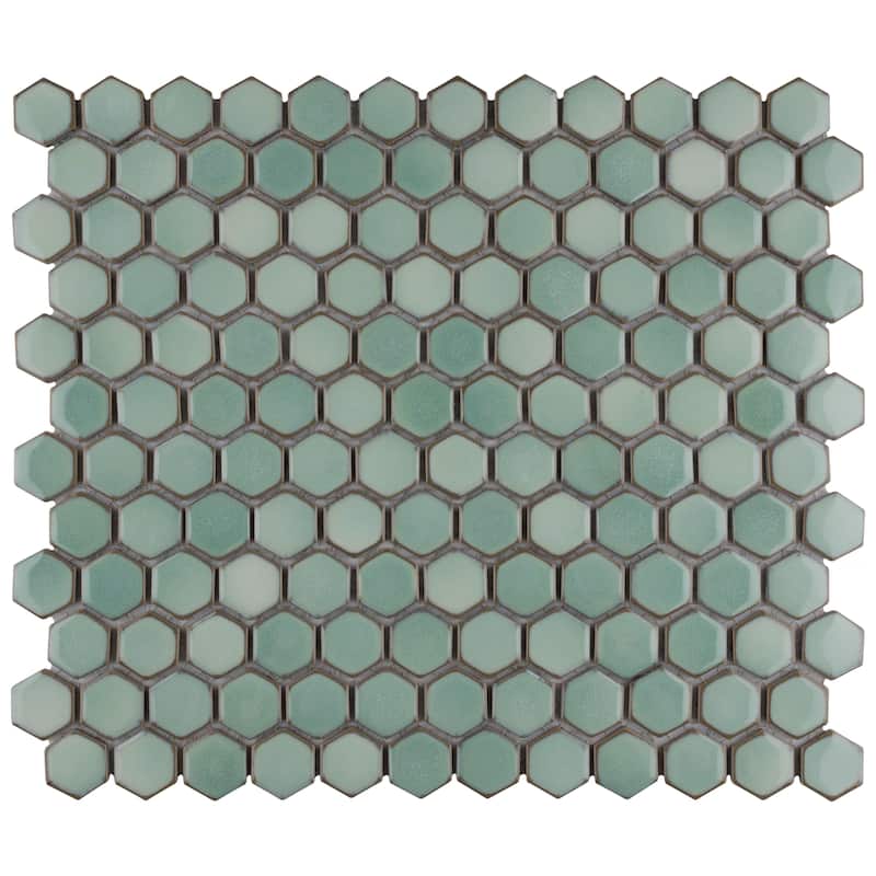 Merola Tile Hudson 1" Hex Mint Green 11-7/8" x 13-1/4" Porcelain Mosaic Floor and Wall Tile - Case (10 Tiles)