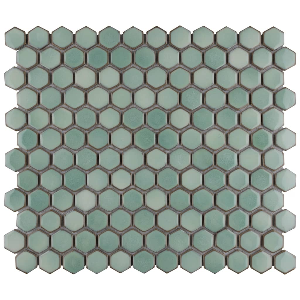 Merola Tile Hudson 1" Hex Mint Green 11-7/8" x 13-1/4" Porcelain Mosaic Floor and Wall Tile