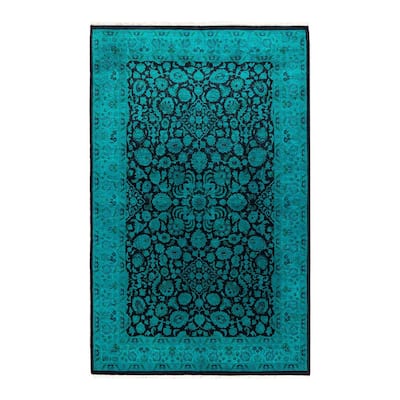 Fine Vibrance, One-of-a-Kind Hand-Knotted Area Rug - Green, 4' 1" x 6' 5" - 4' 1" x 6' 5"