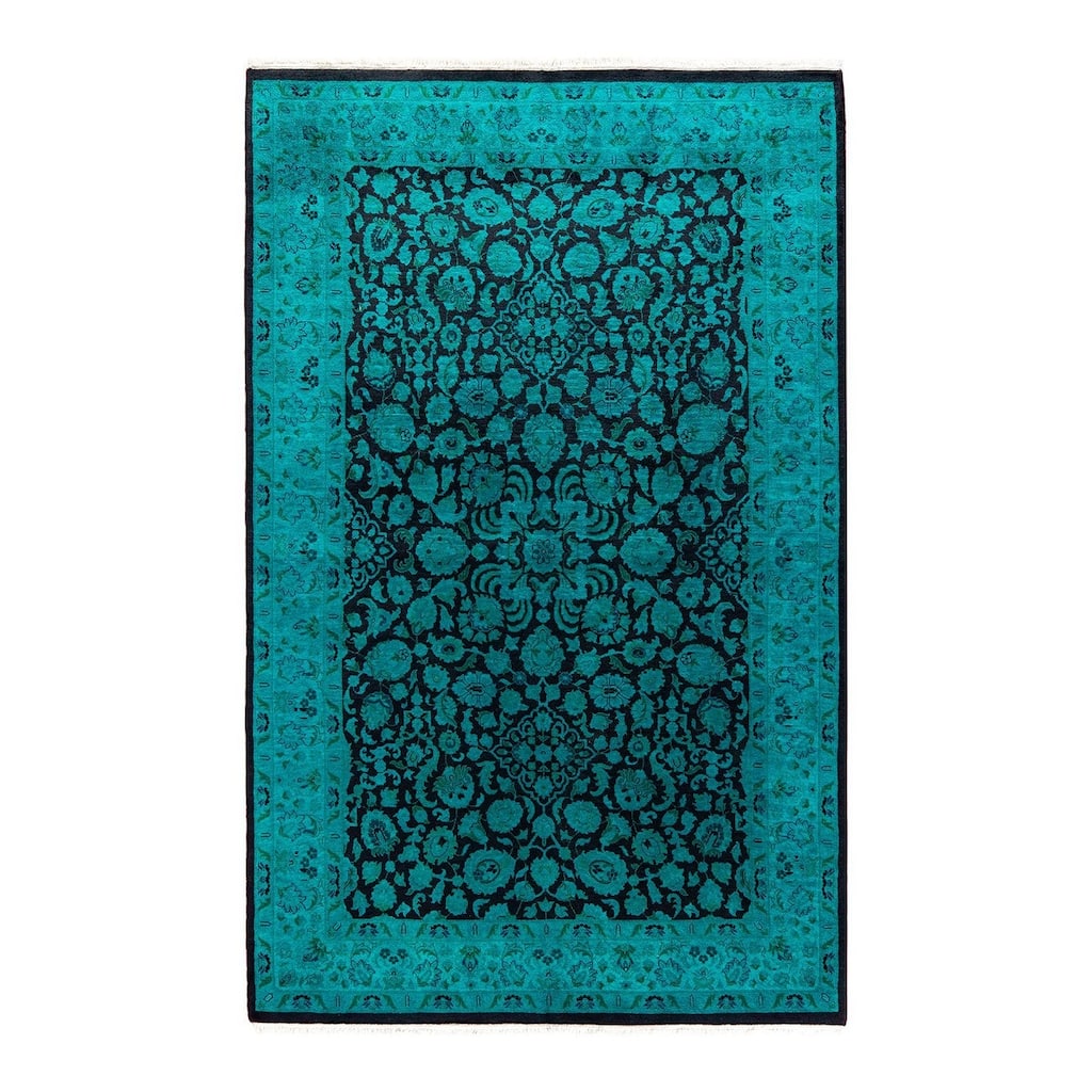 Fine Vibrance, One-of-a-Kind Hand-Knotted Area Rug - Green, 4' 1" x 6' 5" - 4' 1" x 6' 5"