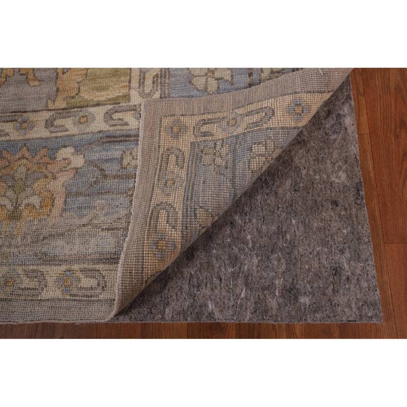 Vegetable Dye Oushak Turkish Area Rug Handmade Floral Grey Wool Carpet - 9'1" x 11'11"