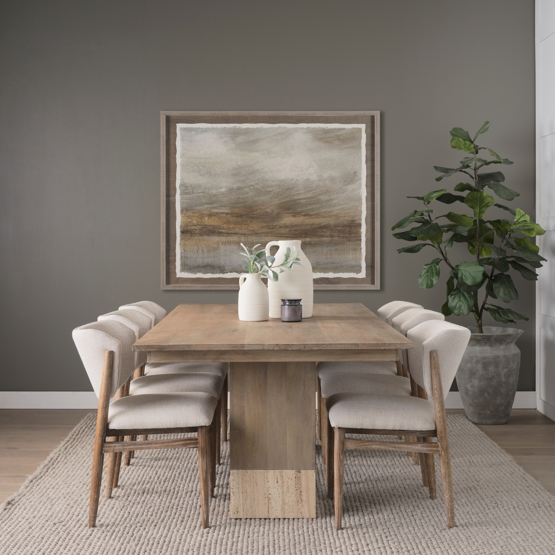 Shivon 84" Rectangular Brown Mango Wood W/ Travertine Dining Table