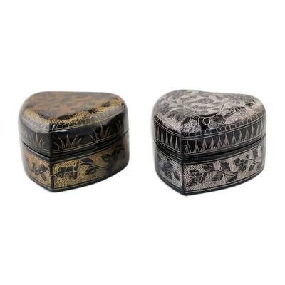 Novica Handmade Heart To Heart Decorative Wood Boxes (Pair) - 1.8" H x 2.8" W x 2.7" D