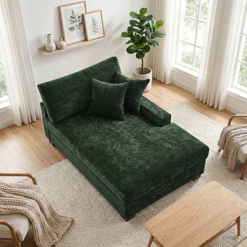 Oversized Chenille Modular Chaise Lounge With Deep Seat