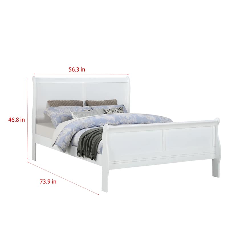 White Full Size Solid Wood Panel Sleigh Bed
