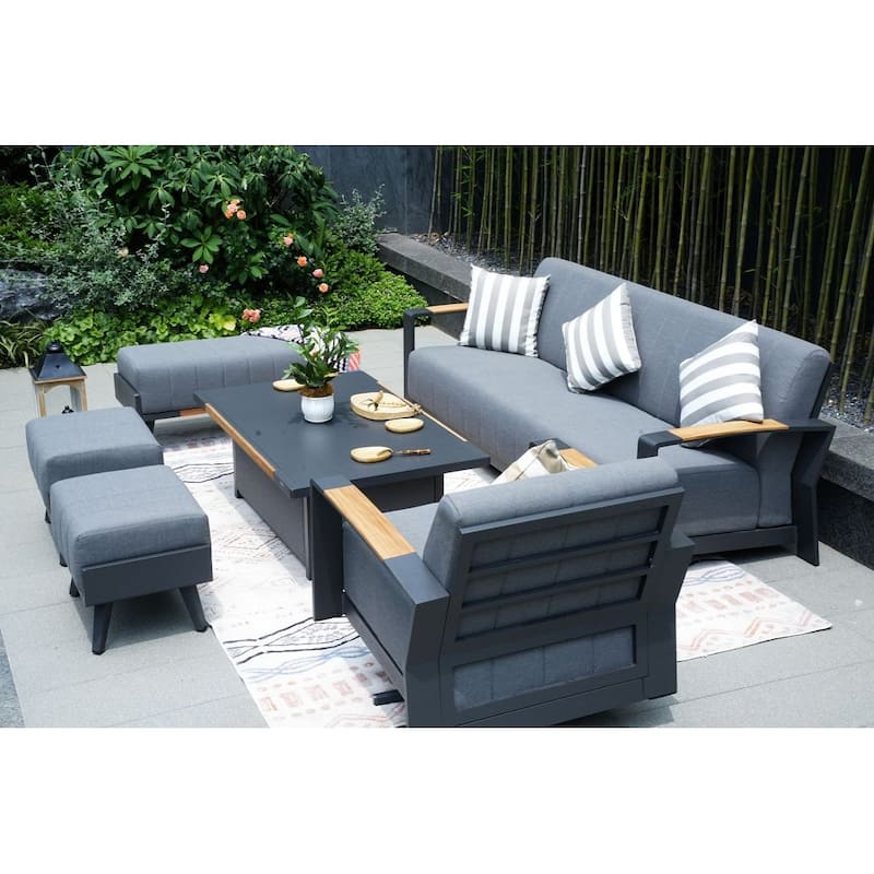 Outdoor Indoor Aluminum Patio Sofa with Coffee Table Collection ,Grey(You can choose one set or a single piece)