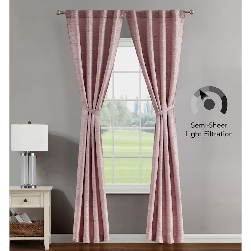 Creative Home Ideas Melinda Lurex Jacquard Back Tab Window Curtain Panel Pair with Tiebacks