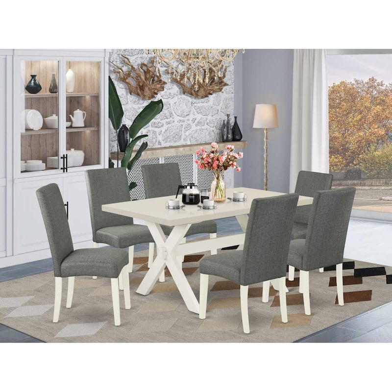 HomeStock 7-Pc Rectangle Natural Oak Finish Solid Wood Top Dining Table with 6 Parson-Chairs
