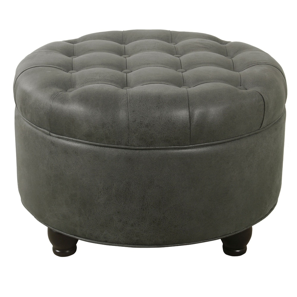 Copper Grove Lamentin Tufted Faux Leather Round Storage Ottoman