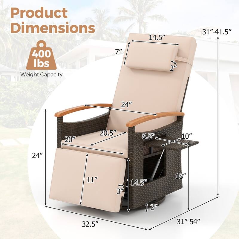 Gymax 2PCS Outdoor Swivel Rattan Recliner Chair Patio Wicker Chaise