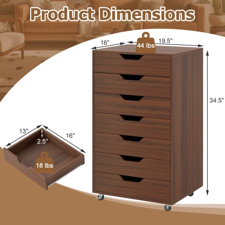 7-Drawer Chest Storage Dresser Floor Cabinet Organizer with Wheels