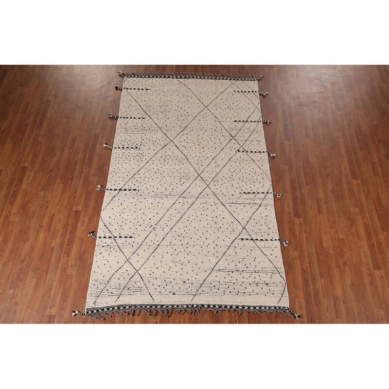 Striped Moroccan Area Rug Handmade Wool Carpet - 5'8" x 9'8"