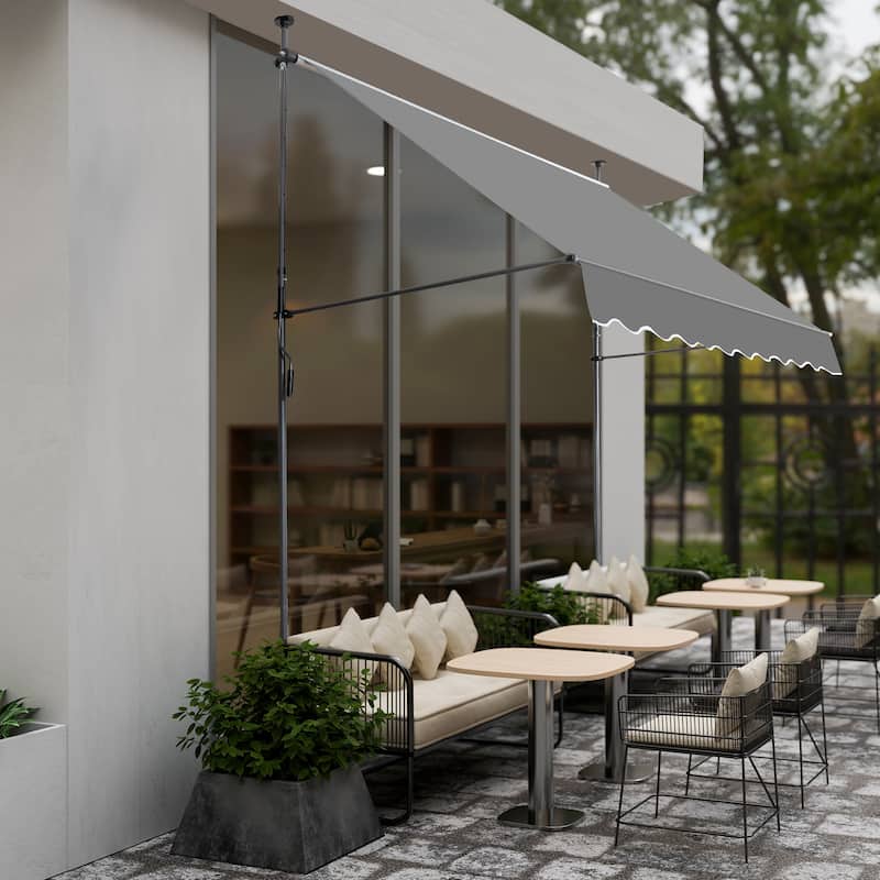 Retractable Patio Awning with 180g PU-Coated Polyester Fabric Aluminum and Steel Frame Adjustable 0 to 90 Degrees