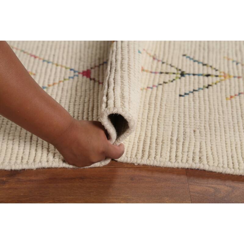 Ivory Geometric Moroccan Oriental Area Rug Handmade Wool Carpet - 5'11"x 9'6"
