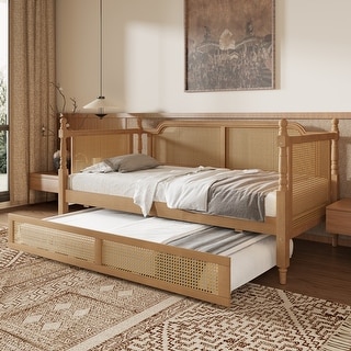 Full Size Daybed with Full Size Trundle for Limited Space, Kids Wood Bed for Limited Space