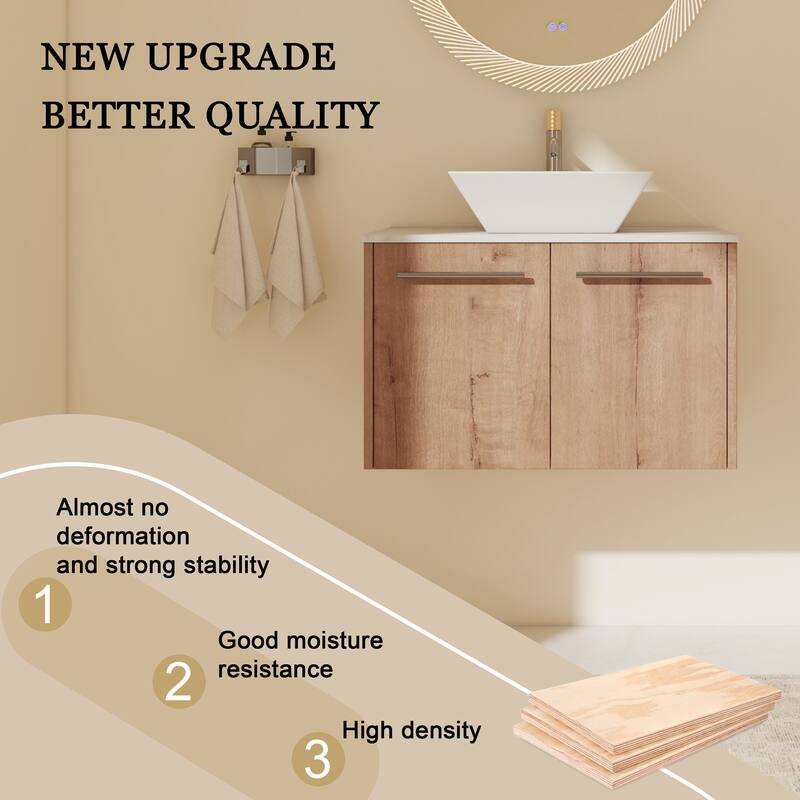 ARTCHIRLY 24"/30" Bathroom Vanity with Sink, Floating Bathroom Vanity with 2 Soft Close Doors