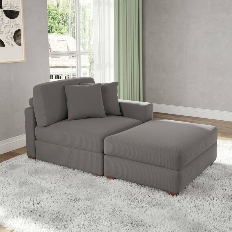 Corduroy Chaise Lounge Sofa with Ottoman for Living Room