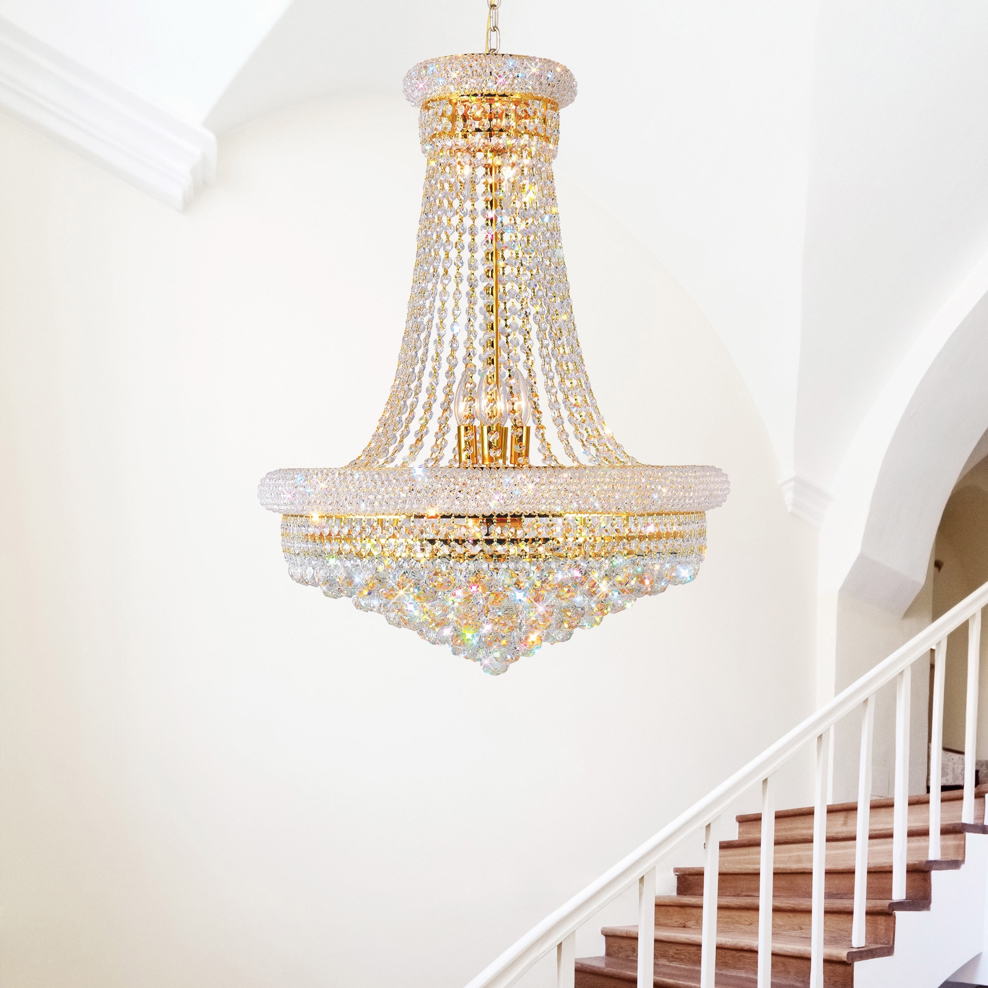 CWI Lighting Empire 17 Light 24in Gold Down Chandelier with Crystals