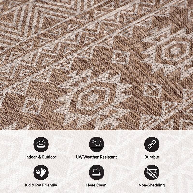 World Rug Gallery Distressed Geometric Bohemian Textured Flat Weave Indoor/Outdoor Area Rug