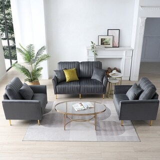 3 Pieces Sectional Sofa Set for Living Room Velvet Tufted Couch Sofa ...