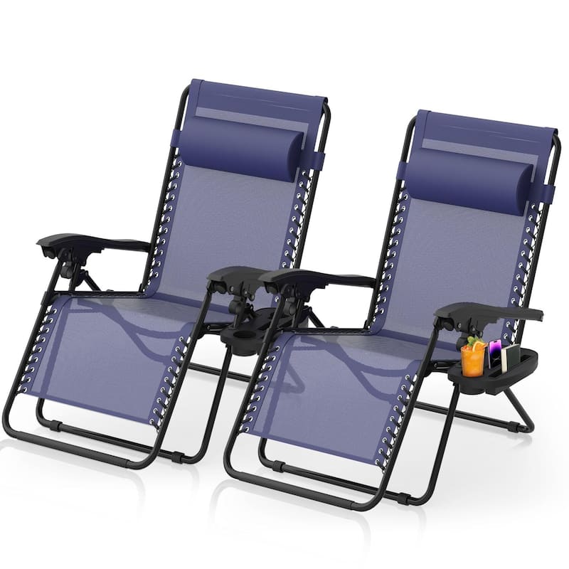 Zero Gravity Chairs Set of 2, Zero Gravity Lounge Chair, Reclining Patio Chairs Folding Recliner for Indoor and Outdoor - Blue