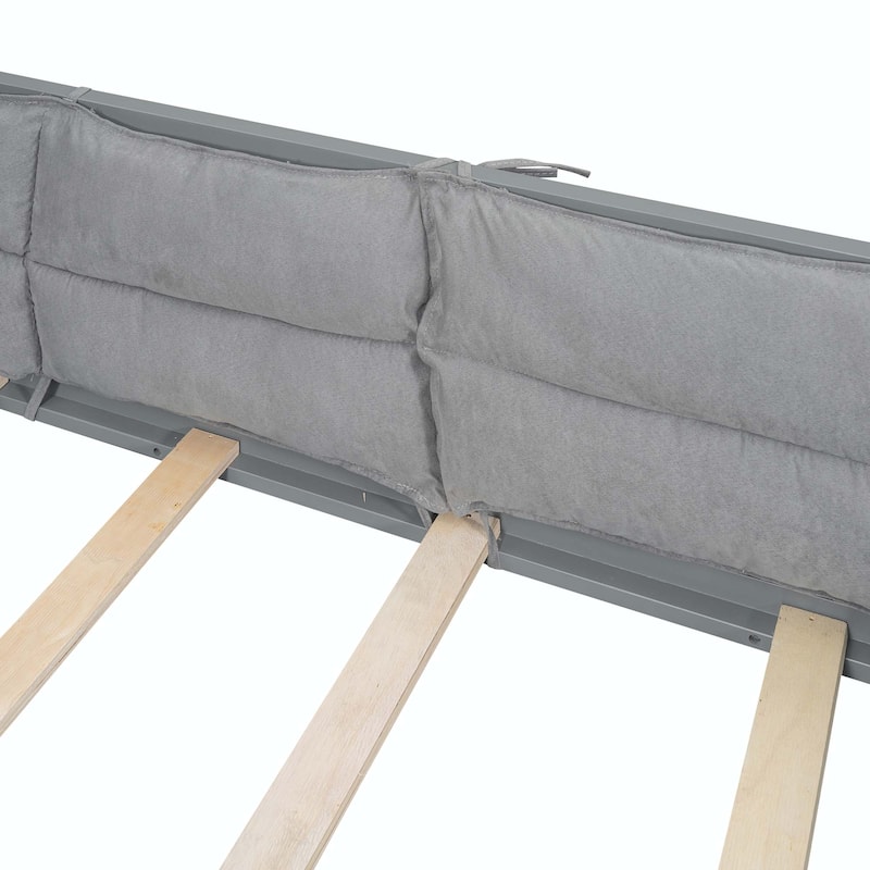 Upholstered Platform Bed with Guardrail and Pillow