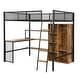 preview thumbnail 9 of 10, Full Size Black Metal Bed with Wardrobeand & Storage Shelves, Space-Saving Loft Bed Frame w/ Ladder, Full-Length Mesh Guardrail
