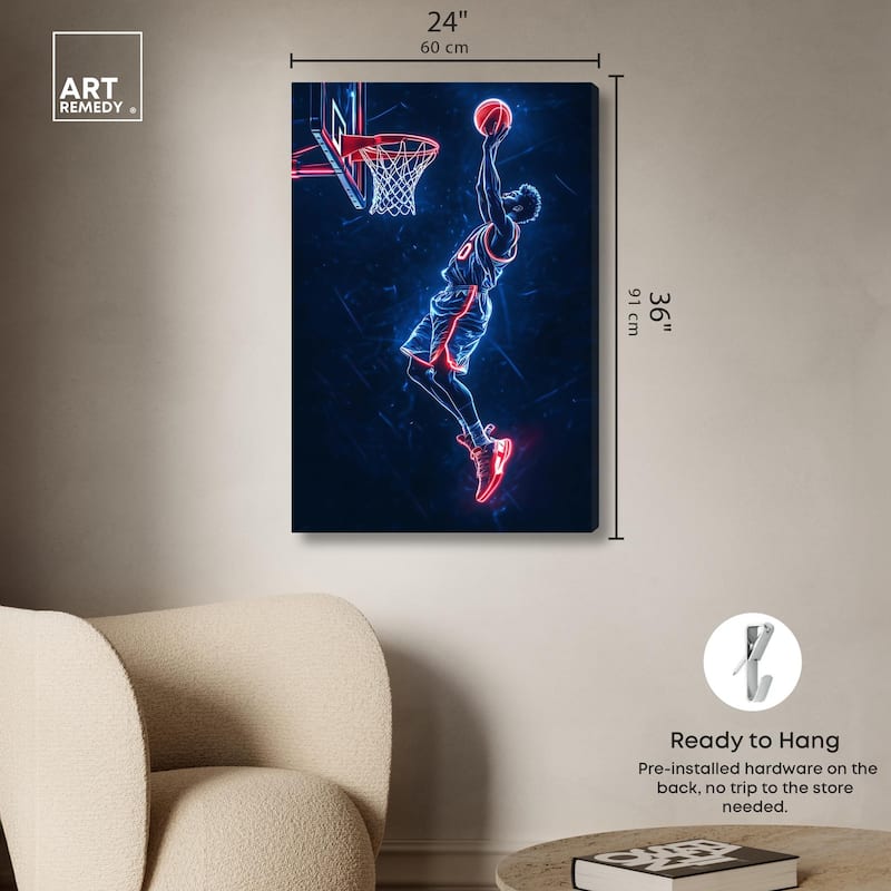 Shoot Some Hoops Neon Canvas by Art Remedy, Gallery Wrapped