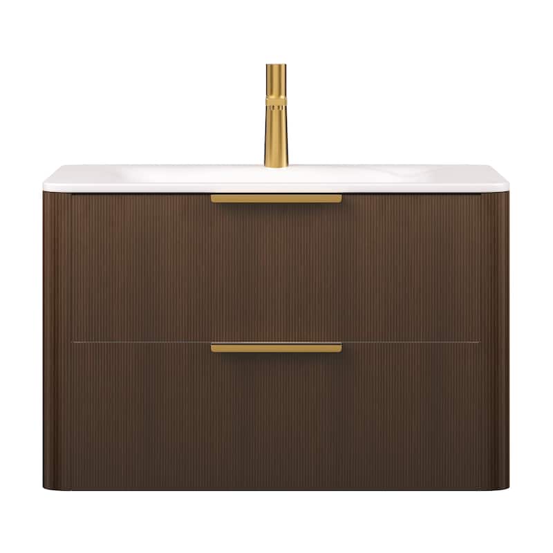 30"/36" Wall-Mounted Bathroom Vanity with Sink, Floating Vanity Base with Sintered Stone Hot-bent Integrated Basin