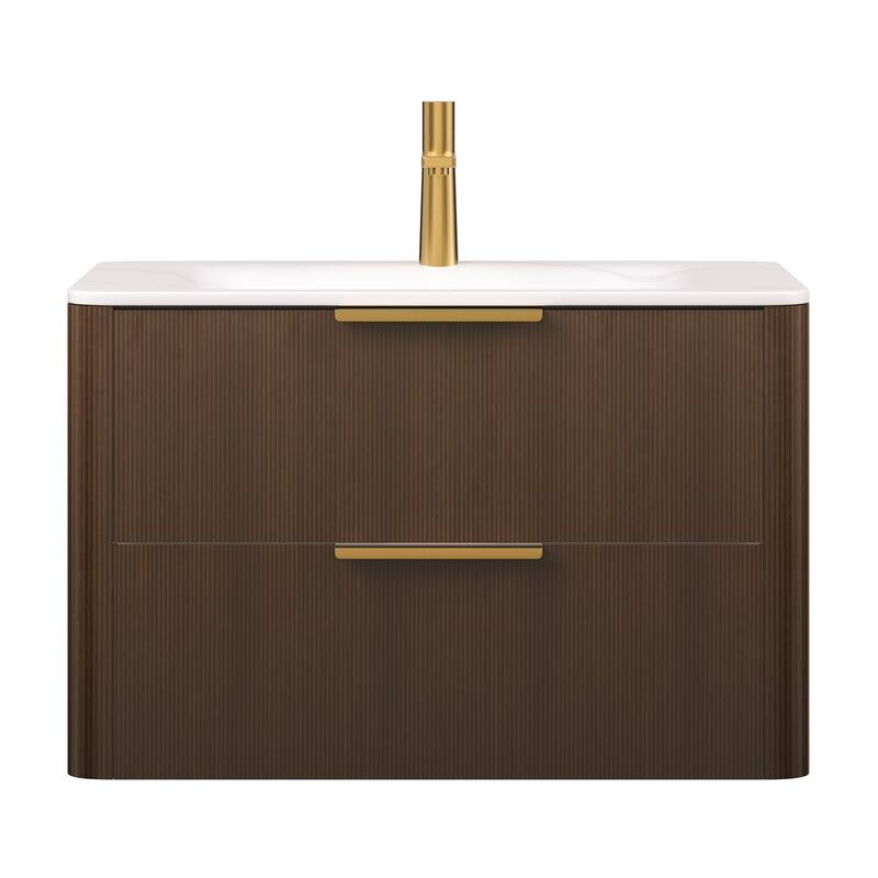 GDF Studio - Zane Bathroom Vanity with Ultra-Pinstriped Drawer Fronts & Carrara White Sintered Stone Basin, WITHOUT Faucet