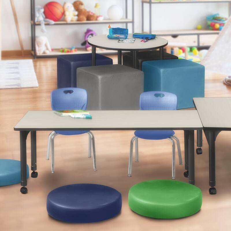72 in. Height Adjustable Mobile Classroom Table - Maple & 2 12-in Stack Chairs- Navy Blue - 24