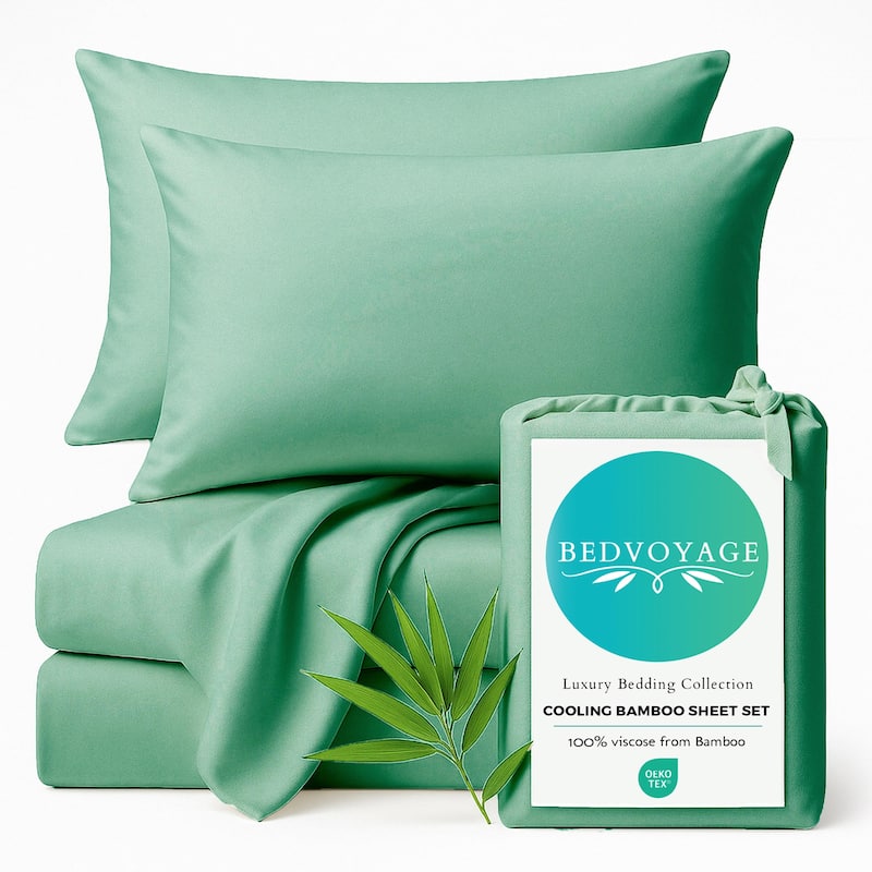 BedVoyage 100% viscose from Bamboo Bed Sheet Set, Split King - White - Full - Seaglass