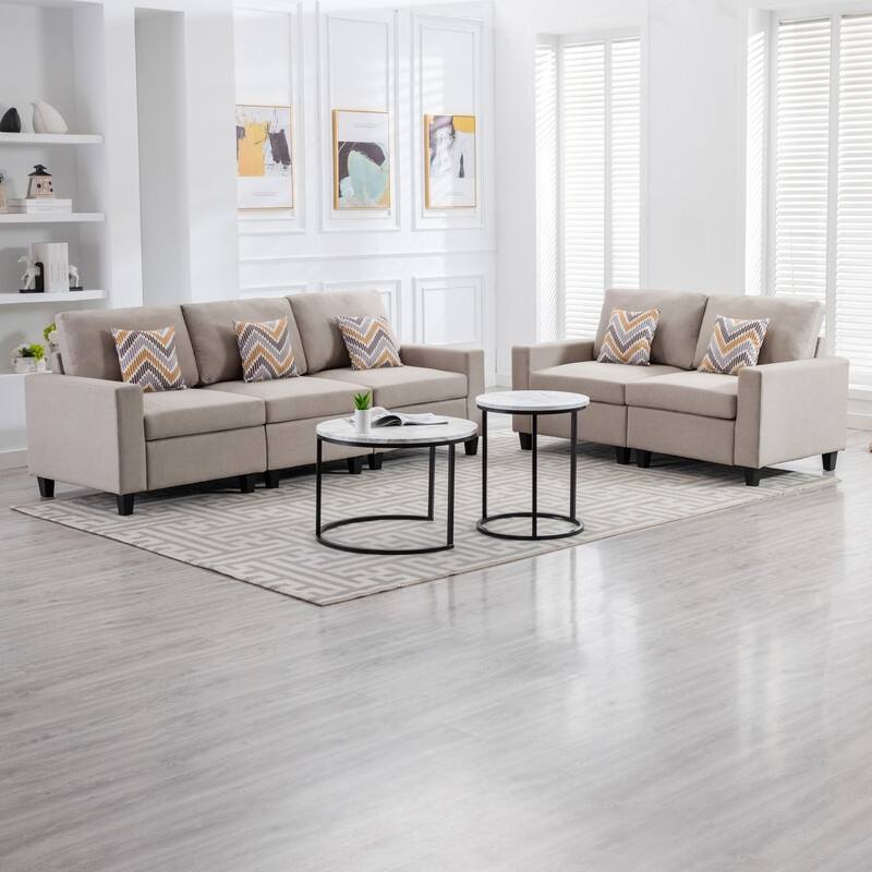 Beige Linen Sofa and Loveseat Living Room Set with Pillows and Interchangeable Legs