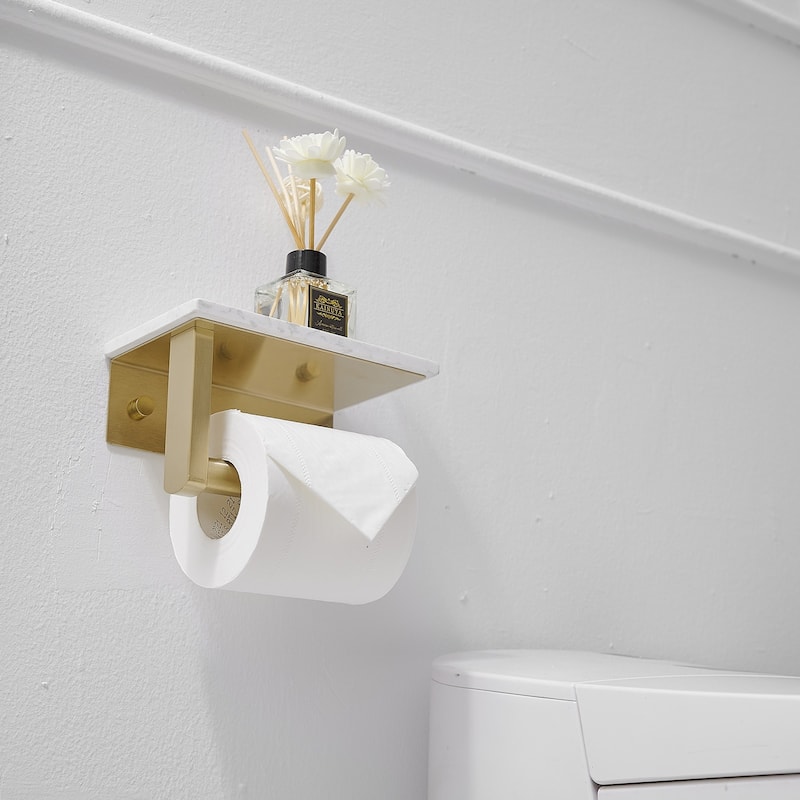 Toilet Paper Holder with Marble Shelf