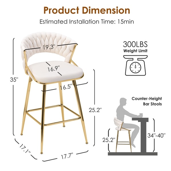 25.2" Modern Velvet Counter Stool - Thumbnail 2