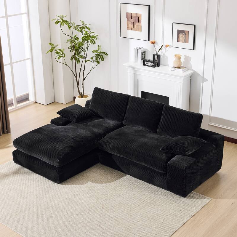 Modular Sectional Cloud Sofa with L-Shape Chaise, Corduroy Upholstered Sleeper Sofa, Compressed Sofa with Pillow
