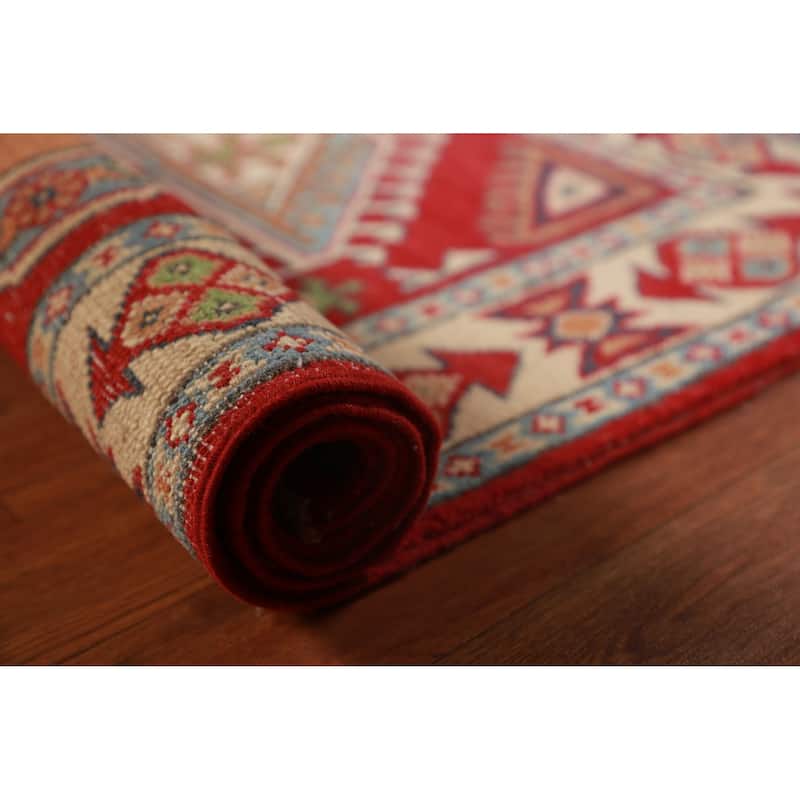Red Kazak Foyer Rug Traditional Handmade Wool Carpet - 2'7"x 3'11"