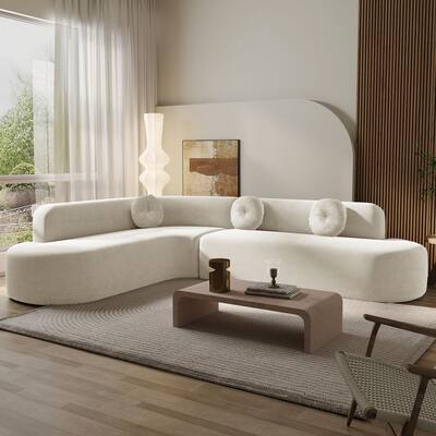 122'' Extra Large Sectional Sofa Soft Fabric Upholstery with Three Round Cushions for Ultimate Comfort