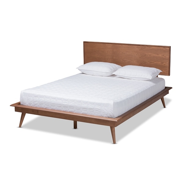 Baxton Studio Karine Platform Queen Karine Queen Size Wood Platform Bed with Headboard - Ash Walnut