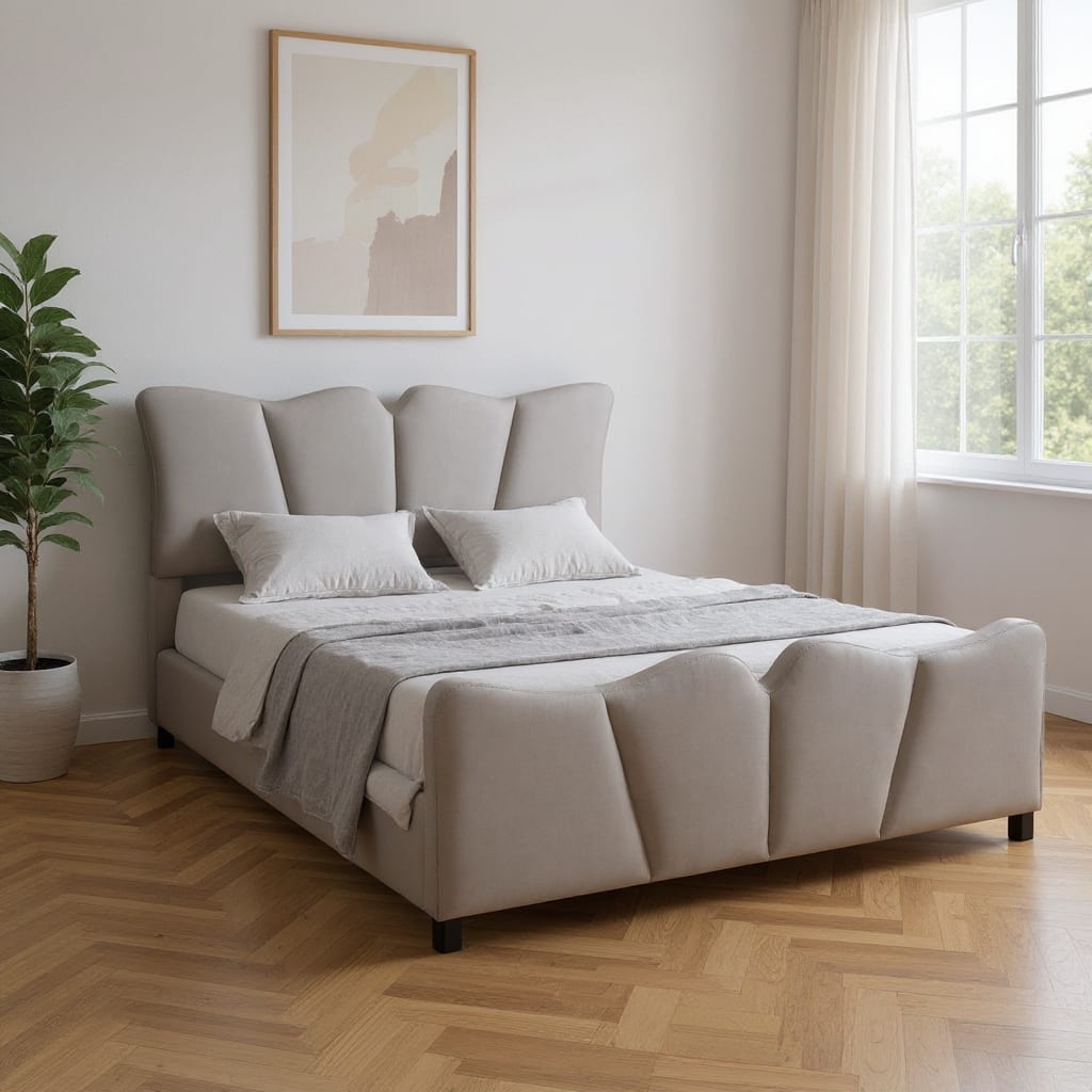 HomeRoots Gray Tufted Velvet Upholstered Full Bed Frame