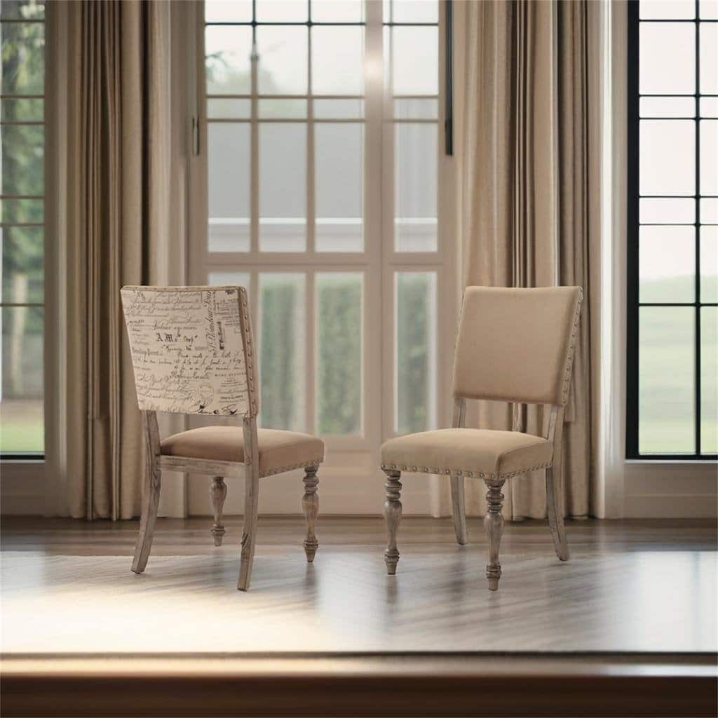 Script Printed Driftwood Finish Dining Chair Set of 2