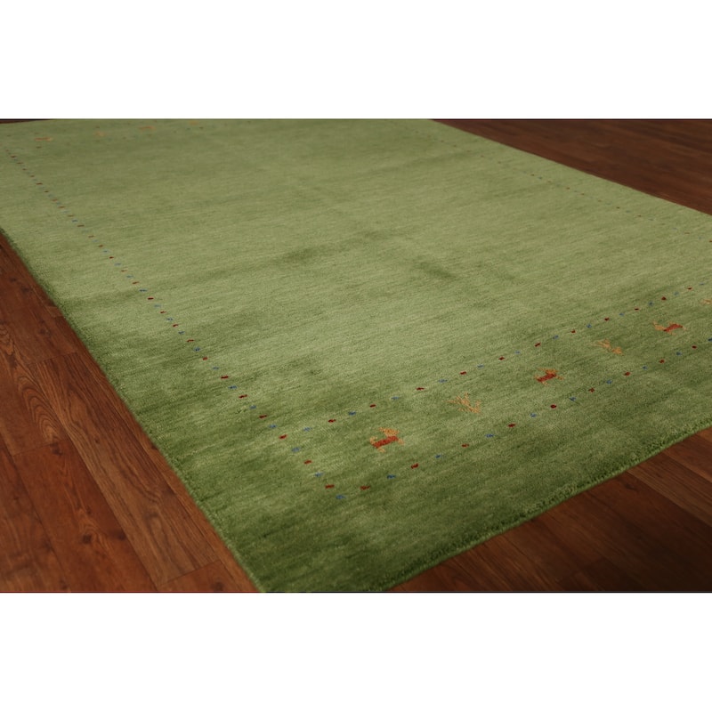 Hand Knotted Oriental 100% Wool Carpet Tribal Animal Pictorial Green Gabbeh Area Rug - 7' 8'' X 5' 3''