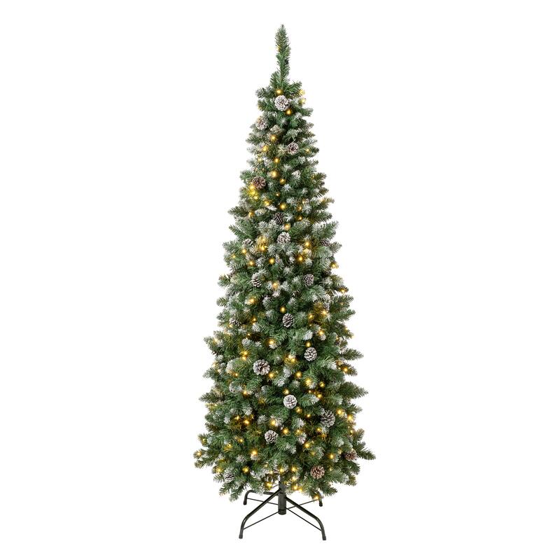 National Tree Company 6 ft. Oakley Hills Snow Slim Tree with LED Lights - 6 Foot